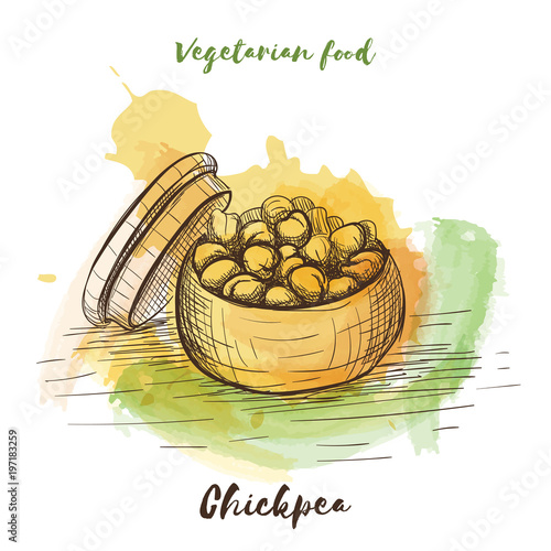 Vector watercolor sketch vegetarian food. Eco food.