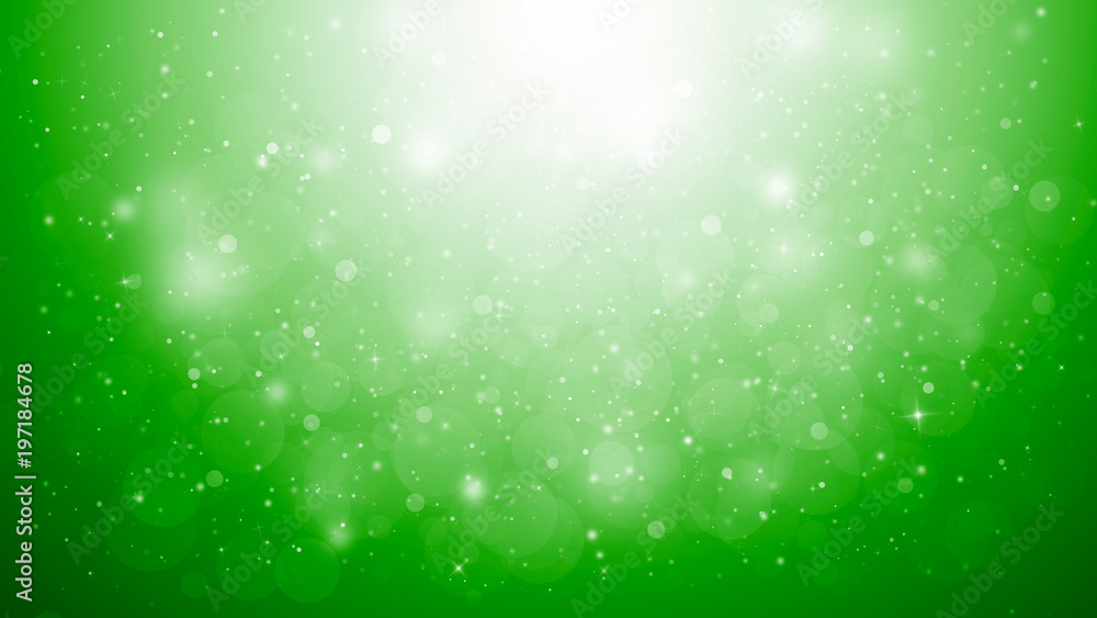 Green glitter sparkles rays lights bokeh Festive Elegant abstract background.