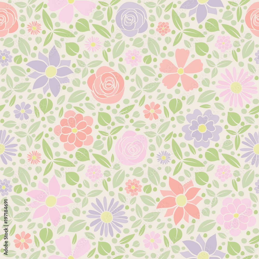 Spring background - seamless pattern with flowers. Vector.. Spring background - seamless pattern with flowers. Vector..