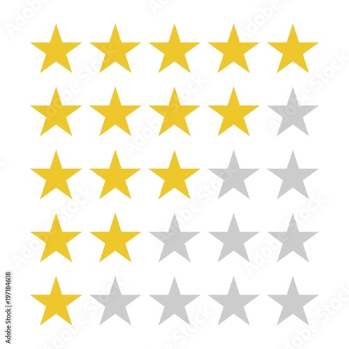 Star rating symbols with 5 star. Quality  feedback  experience  level concepts.