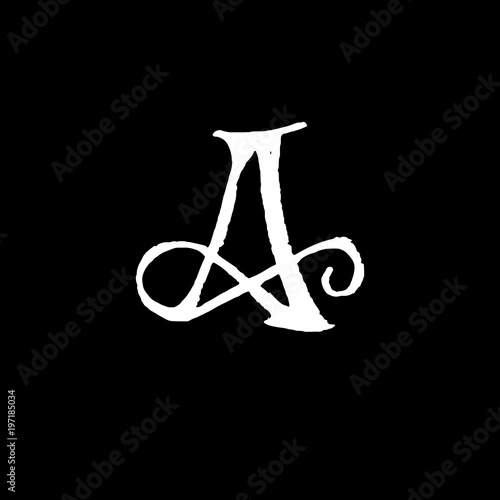 Letter A. Handwritten by dry brush. Rough strokes textured font. Vector illustration. Grunge style elegant alphabet.
