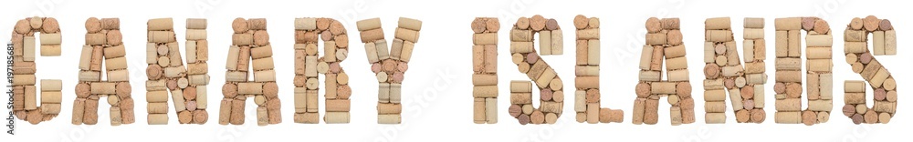 Wine region of Spain Canary Islands  made of wine corks Isolated on white background