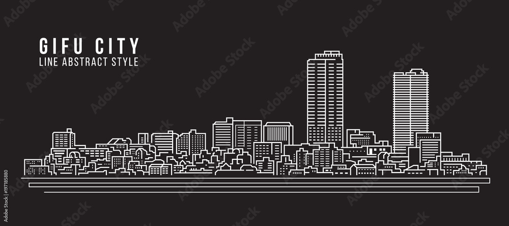 Cityscape Building Line art Vector Illustration design - Gifu City