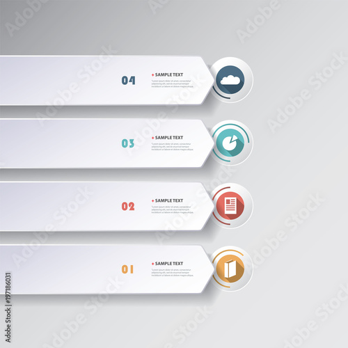 Colorful Modern Paper Cut Style Infographics Design - Horizontal Arrow Shaped List Items with Icons