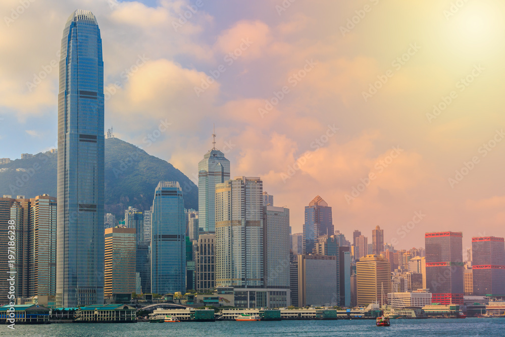 Naklejka premium Hong Kong skyline cityscape, Hong Kong.
