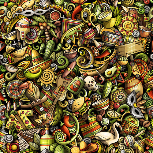 Cartoon cute doodles Latin America seamless pattern