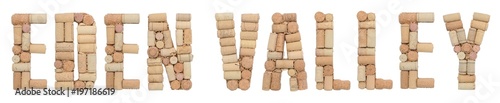 Wine region of Australia Eden Valley  made of wine corks Isolated on white background