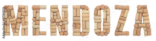 Wine region of Argentina Mendoza made of wine corks Isolated on white background