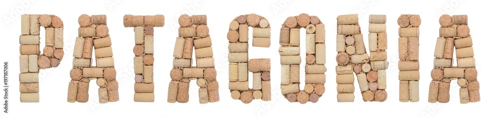 Wine region of Argentina Patagonia made of wine corks Isolated on white background