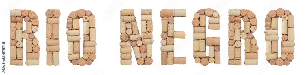 Wine region of Argentina Río Negro made of wine corks Isolated on white background