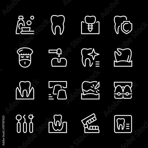 Set of dental related line icons