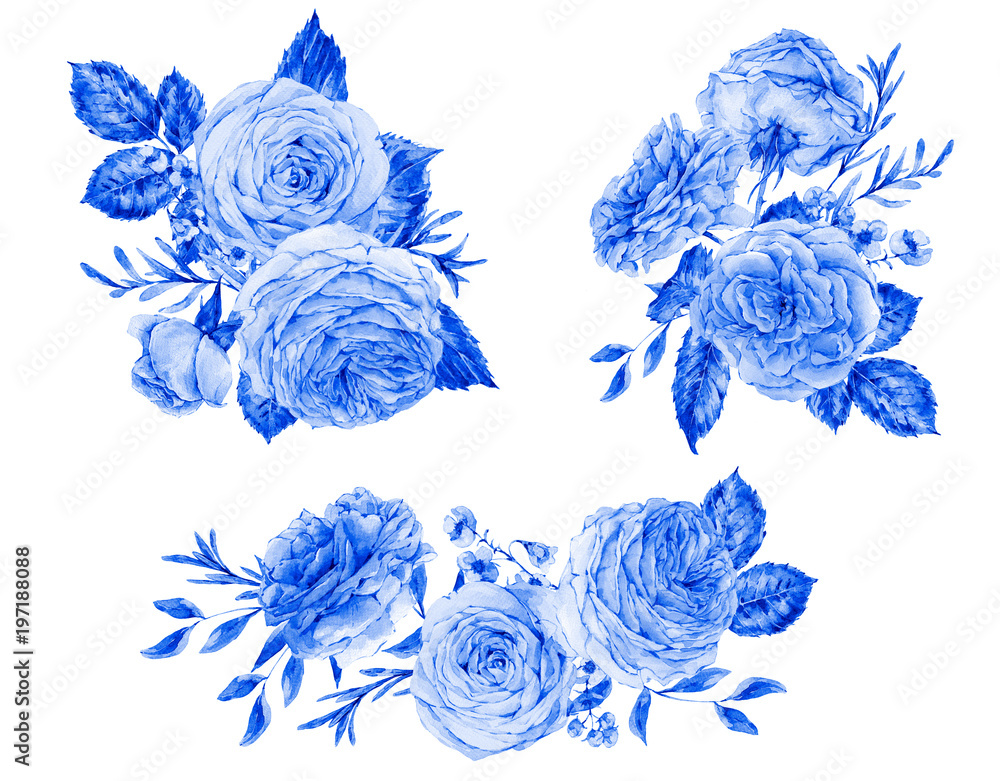 Obraz Watercolor set of vintage summer roses
