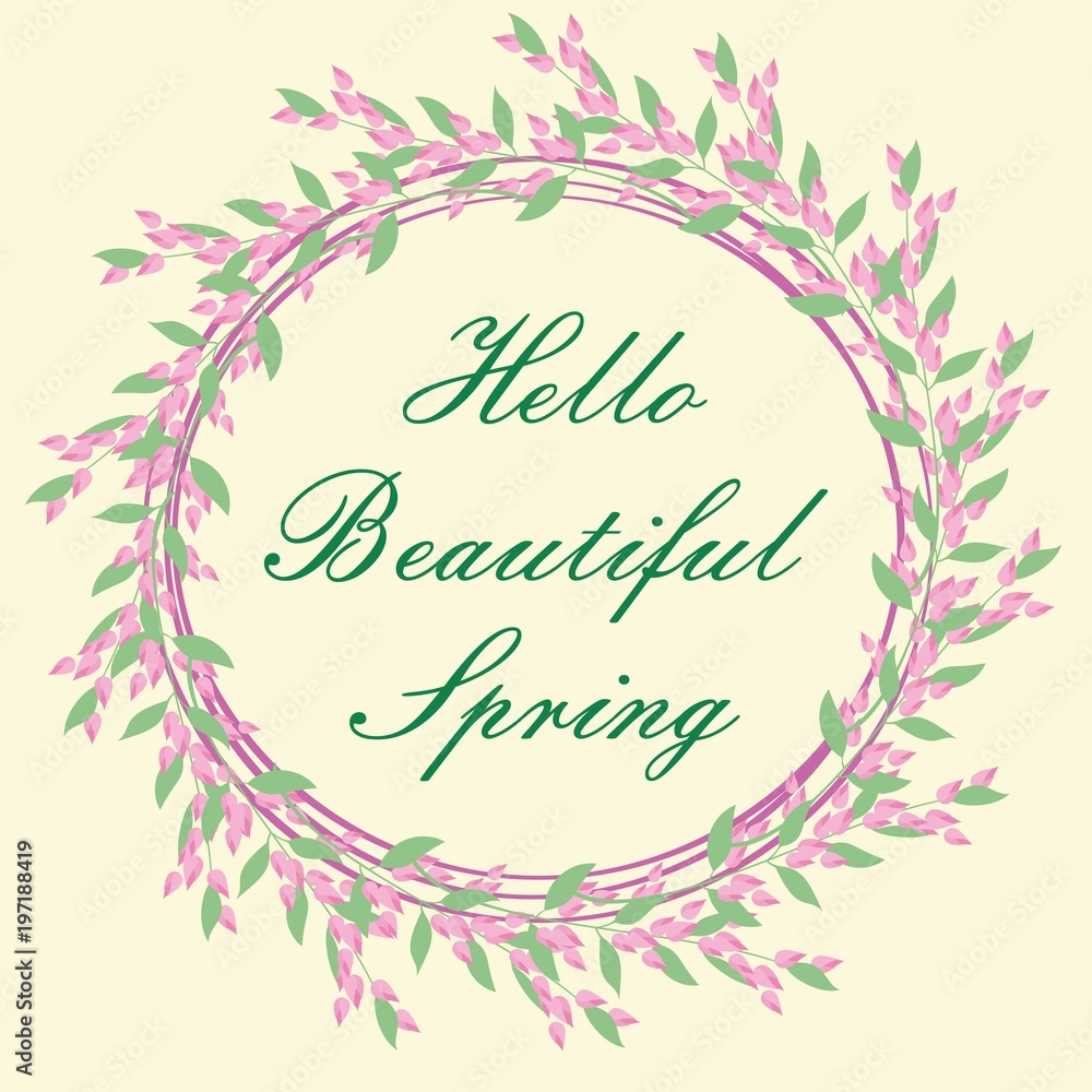 Frame Hello Spring Background With Flowers. vector illustration.
