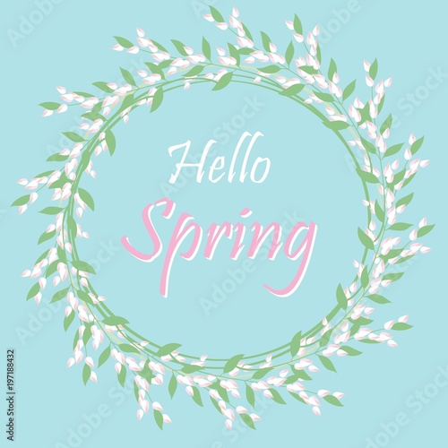 Frame Hello Spring Background With Flowers. vector illustration.