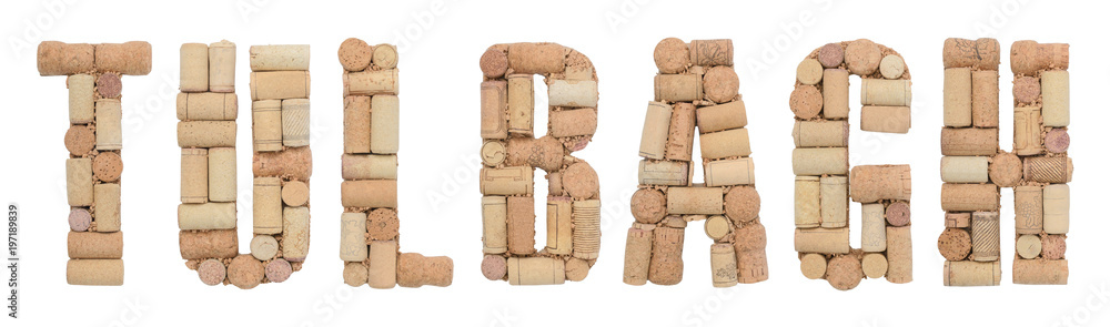 Wine region of South Africa Tulbagh made  of wine corks Isolated on white background