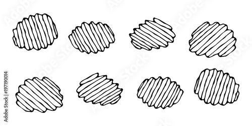 Ruffled or Corrugated Potato Chips. Beer Snack. Figure Knife Cuts of Vegetable. Carved Cooking Ingredient. Fast Food or Street Food Cuisine. Realistic Hand Drawn Illustration. Savoyar Doodle Style.