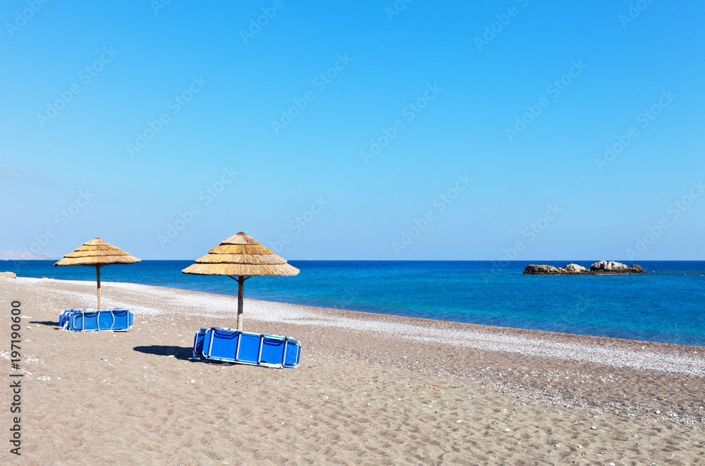Greece. Rhodes. Kiotari. Sea coast on a sunny summer morning