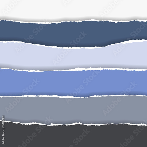 horizontally multicolored torn edges of paper with shadow, isolated vector