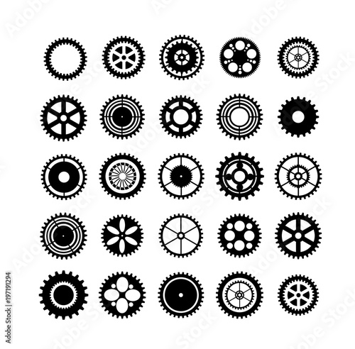 Set of silhouettes gears mechanism automation clockwork