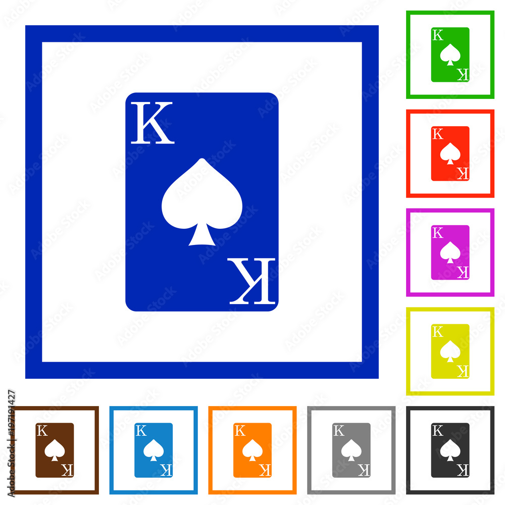 King of spades card flat framed icons King of spades card flat framed icons