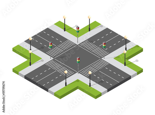 Perspective view from above to the city quarter of the highway intersection of streets urban landscape view town infrastructure