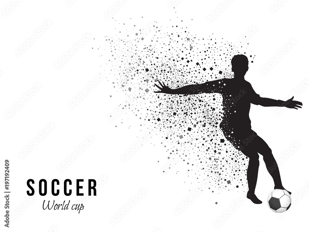 Fototapeta premium Football player trying to kick soccer ball on abstract background.