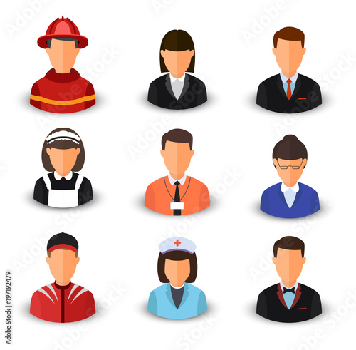 Vector set of avatars. Men and women of different professions. Eps 10