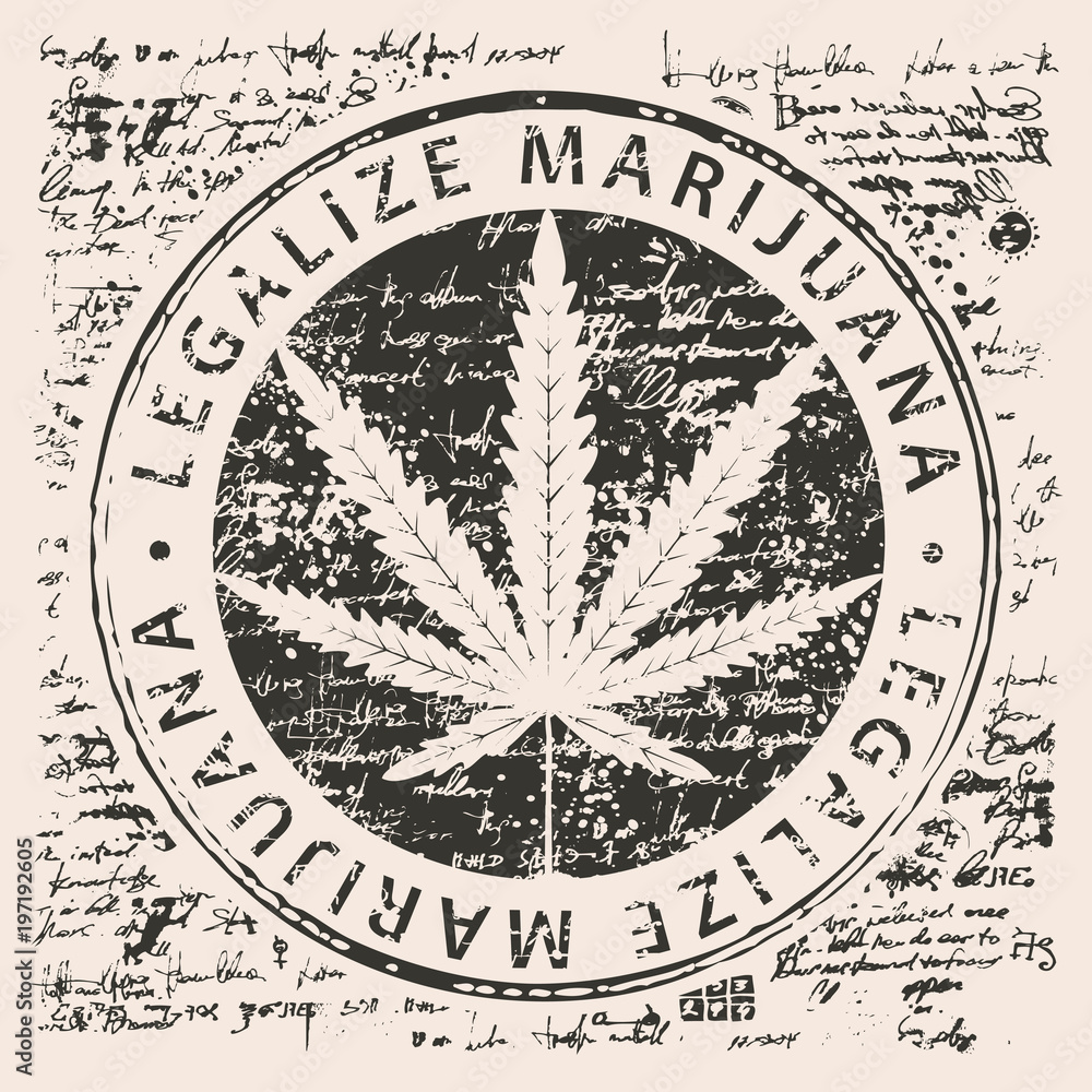 Vector banner for legalize marijuana with hemp leaf pattern on abstract old papyrus background or grunge style manuscript. Natural product made from organic hemp. Smoking weed. Medical cannabis logo