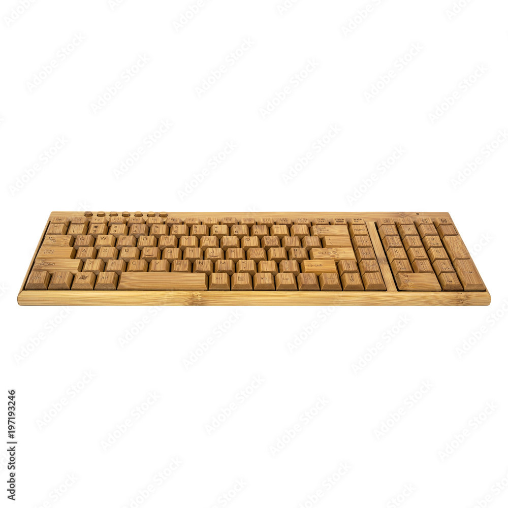Wireless wooden keyboard isolated on white Wireless wooden keyboard isolated on white