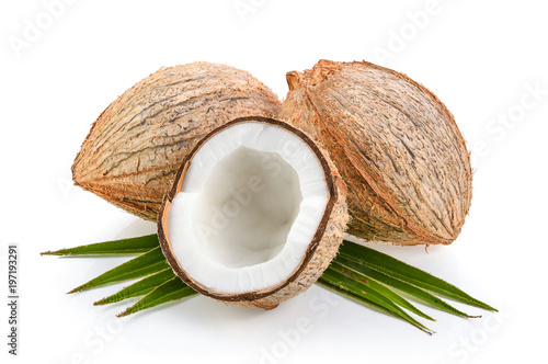 coconuts with leaf isolated on the white background