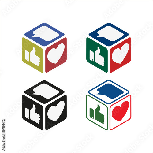 a set of cubes with icons of social networks