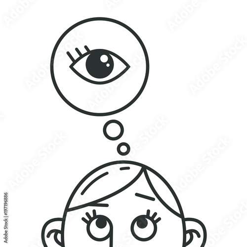 black and white line art cartoon illustration of the thought of the eye