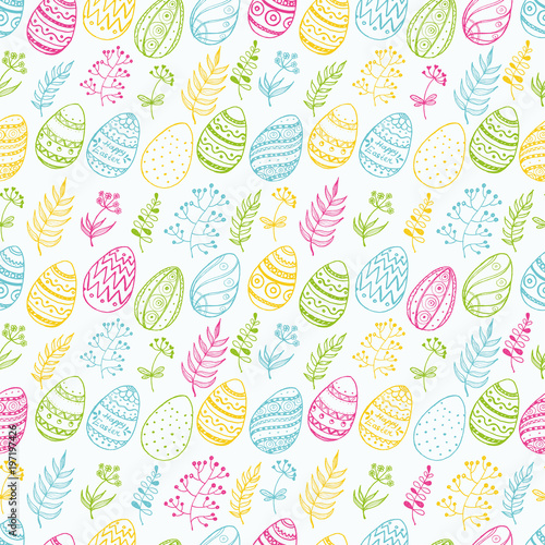Seamless pattern with Easter eggs and twigs
