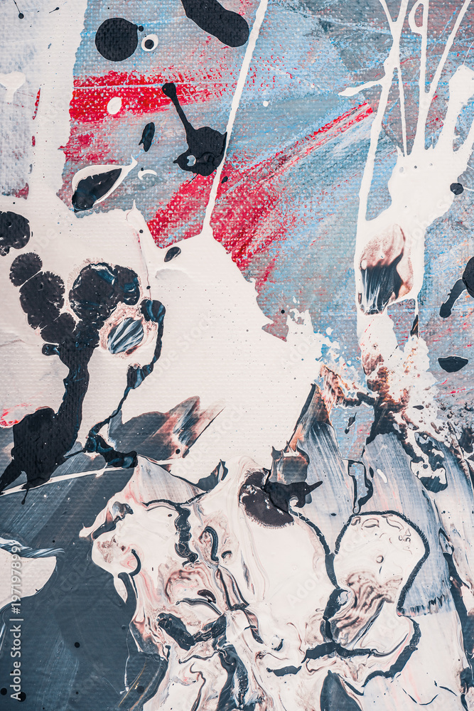 Fototapeta premium close up of splatters of white and grey oil paint on abstract background