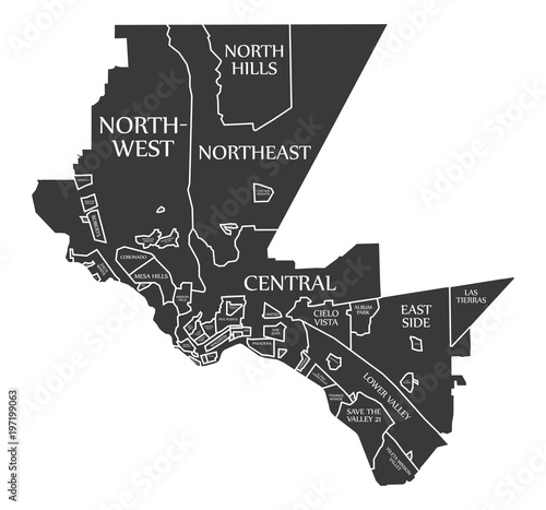 El Paso Texas city map USA labelled black illustration
