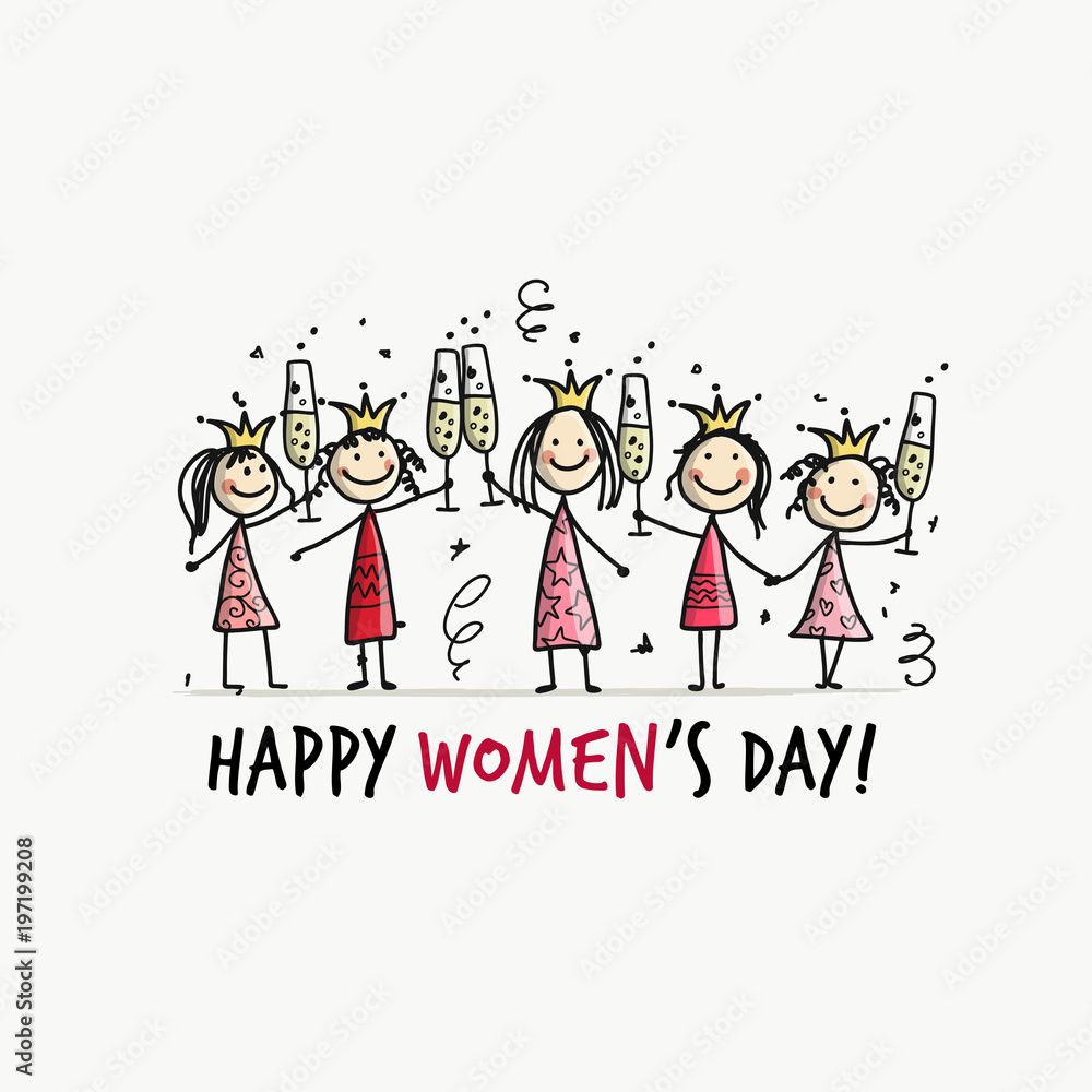 8 march, international women's day. Pretty girls with drinks for your design 8 march, international women's day. Pretty girls with drinks for your design