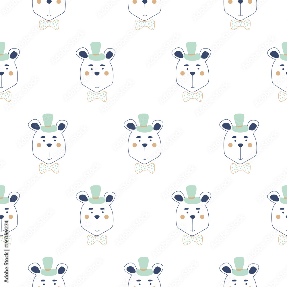 Seamless pattern with cute gentleman bears.