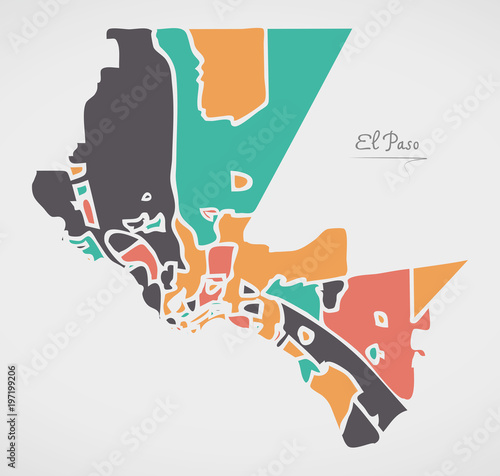 El Paso Texas Map with neighborhoods and modern round shapes photo