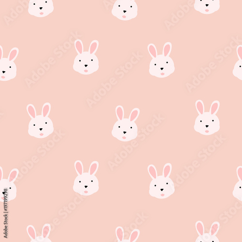 Cute bunny girlish pink seamless vector pattern.