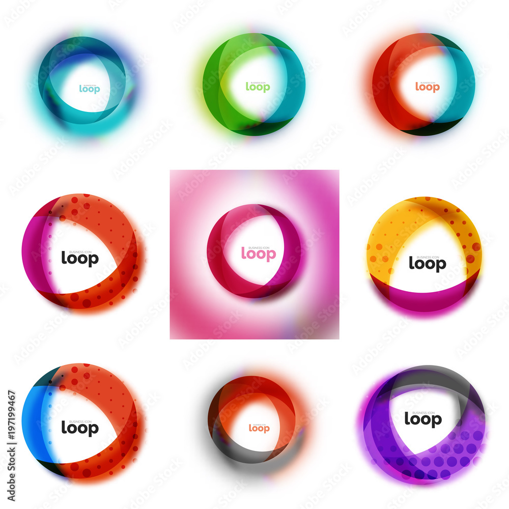 Set of loop, infinity business icons, abstract concept created with transparent shapes and blurred effects Set of loop, infinity business icons, abstract concept created with transparent shapes and blurred effects
