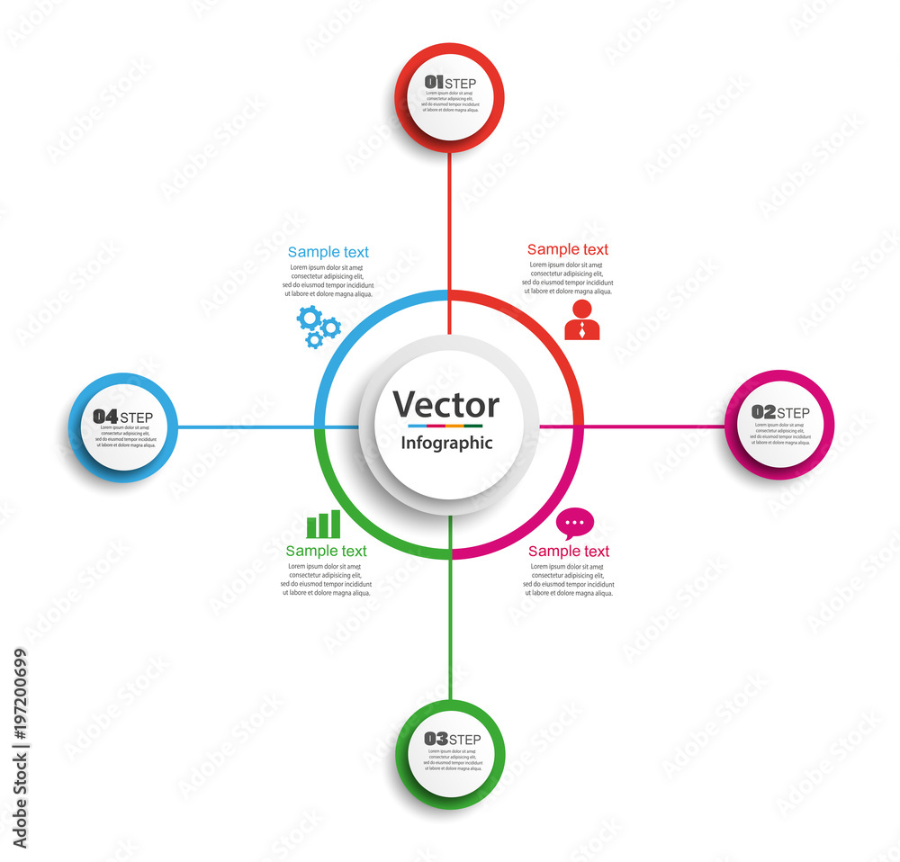 Circle infographic design template four process or step for business. Can be used for workflow layout, diagram, business step options, banner, web design. Vector Eps 10 Circle infographic design template four process or step for business. Can be used for workflow layout, diagram, business step options, banner, web design. Vector Eps 10