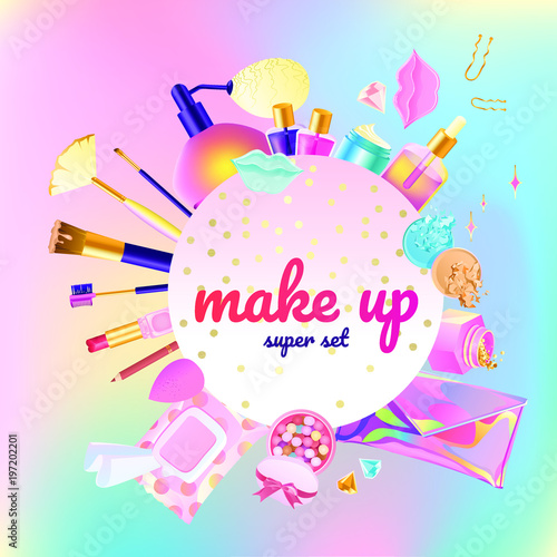 Makeup cosmetic super set vector image