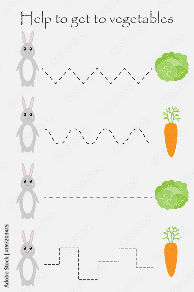 help rabbit to get to vegetables handwriting practice sheet kids preschool activity educational children game printable worksheet writing training vector illustration stock vector adobe stock