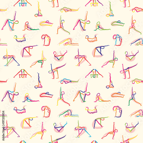 Seamless yoga stickman doodles