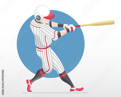 Canvas Print Baseball Player in red team shirt in full swing action