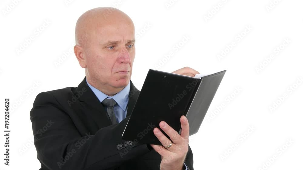 Businessperson Take Notes Using Personal Agenda White Background Shooting Businessperson Take Notes Using Personal Agenda White Background Shooting