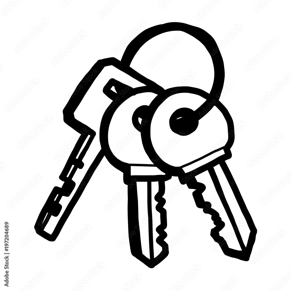 keys / cartoon vector and illustration, black and white, hand drawn, sketch  style, isolated on white background. Stock Vector | Adobe Stock