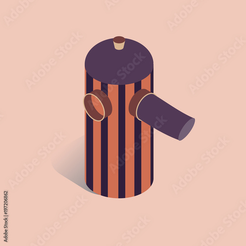 Vector illustration with 3D coffee CAFETIERE FRENCH PRESS. Coffee maker in isometric flat style