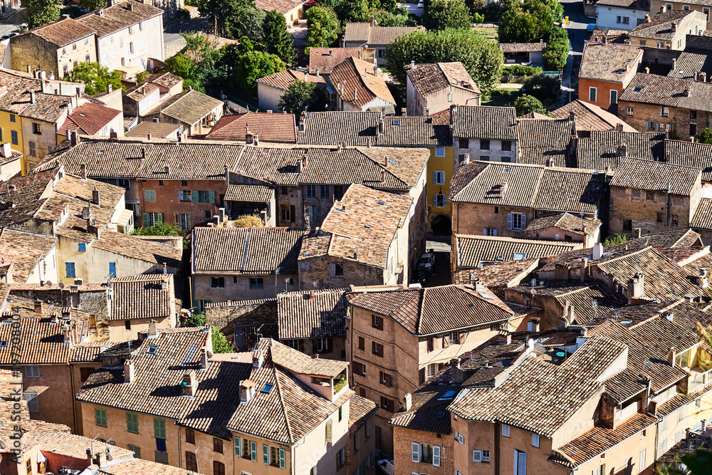 Aerial view of the centre of the Provencal village Cotignac
