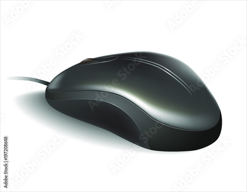 Black computer mouse on a white background. Vector image.